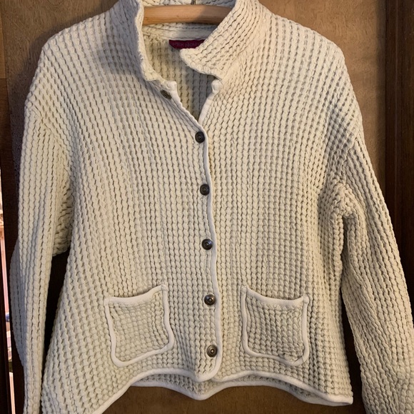 Stylish Cream Snap Closure Cardigan by Mix Nouveau. Fits like L/XL. - Picture 2 of 10
